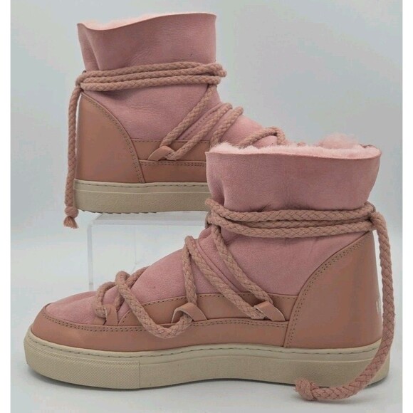 Inuikii Rose Pink Classic Sneaker Womens Size 9 Snow Shearling Boots Lace Up EUC - Picture 2 of 9